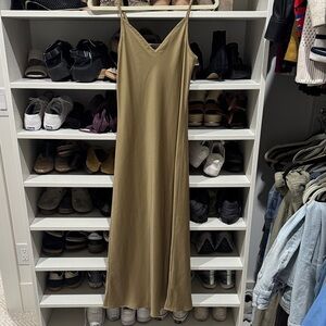 AllSaints Olive Slip Maxi Dress with Spaghetti Straps